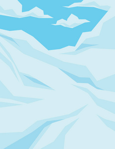 冬季场景与向下的斜坡 蓝蓝的天空和云