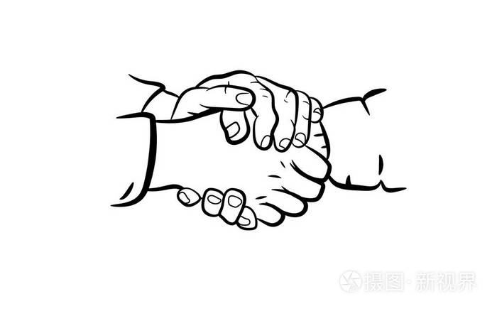 黑色白色三人握手