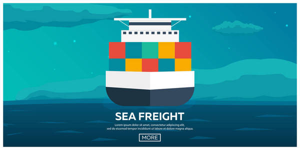 设计元素海边的卡通场景或海边的海盗船长和宝箱海盗船,儿童插画海盗