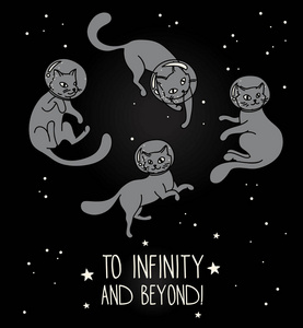 可爱涂鸦猫宇航员在太空中漂浮