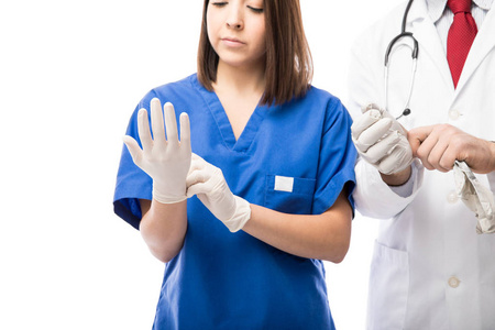 护士和医生把手套