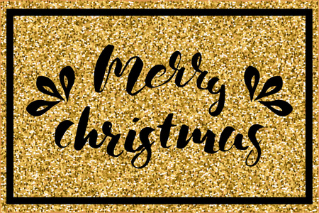 刻字圣诞快乐金色闪光背景与黑色的框架