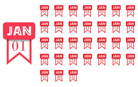 1 月。每月一天的日历图标。平面样式。矢量图