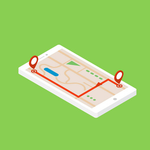 在手机中的 gps 导航仪.矢量图插画