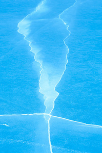 在结冰的湖面的冰裂纹或冰打破