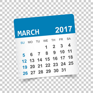 2017 年 3 月。日历矢量图