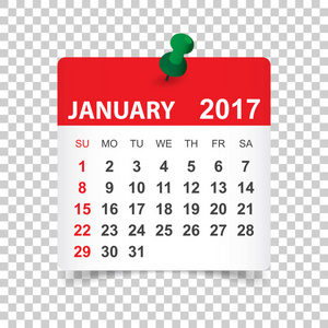 2017 年 1 月。日历矢量图