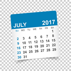 2017 年 7 月。日历矢量图