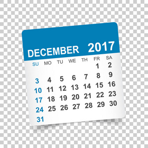 2017 年 12 月。日历矢量图