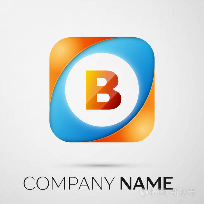 字母b 矢量标志符号在彩色正方形在灰色的背景.您设计的矢量模板