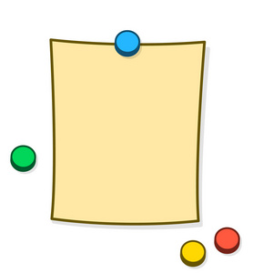 空白的备忘录或小纸条图钉或磁铁照片