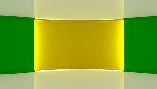 为任何绿幕抠像生产。黄色和绿色的背景下，黄色的墙。绿墙。3d。 3d 渲染