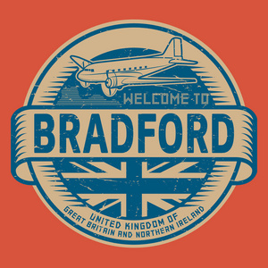 图章或标签与飞机文本欢迎来到布拉德福德，曼联国王