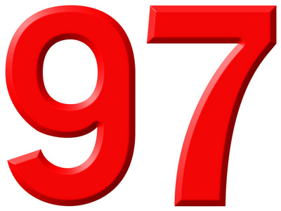 数字 97,百分之九十七,在白色的背景下,3d 仁德孤立照片