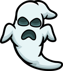 孤立在白色背景上的白色幽灵卡通恐怖人物照片