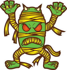 白色衬底上分离出的怪物木乃伊僵尸卡通插图照片