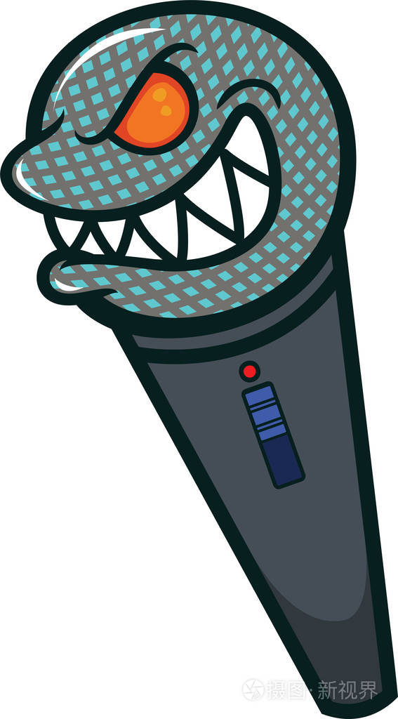 孤立的白色衬底上的麦克风怪物卡通人物