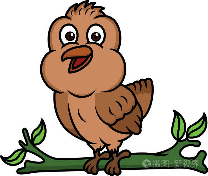 孤立的白色衬底上的麻雀鸟卡通动物人物