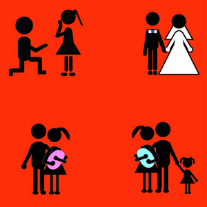 黑色小棍子的爱情故事从简单的家庭矢量图