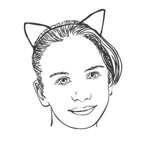 年轻女孩戴着猫耳朵