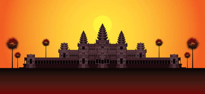 日出，柬埔寨的吴哥窟