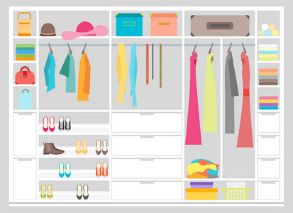 卡通时尚衣柜女人.矢量照片