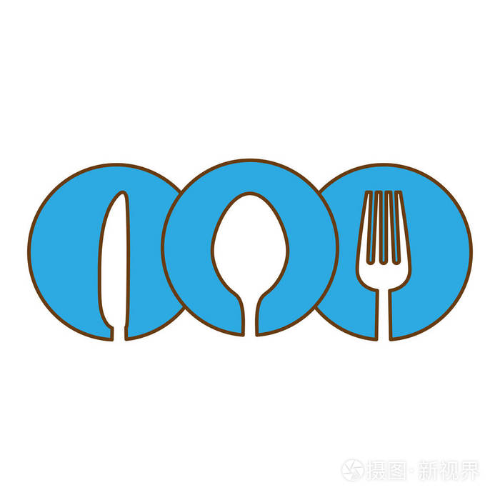 蓝色餐具图标形象设计