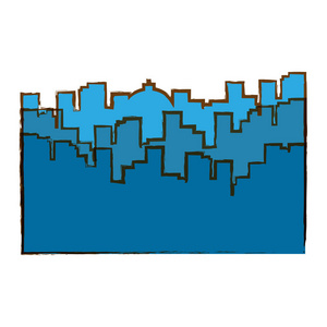 蓝色的城市风貌与建筑形象