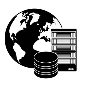 黑色的全球数据库服务器旗帜图标