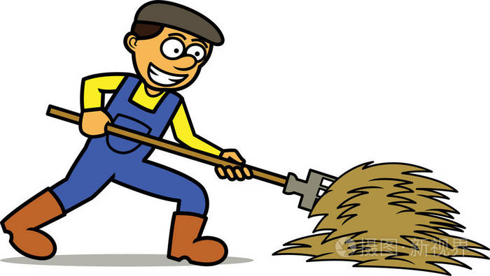 农民用干草叉卡通插图工作.矢量字符