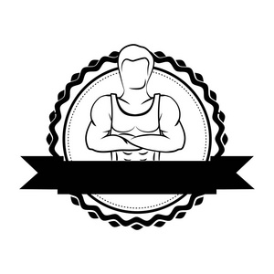 武器边缘与肌肉男的剪影贴纸边境越过武器和标签照片