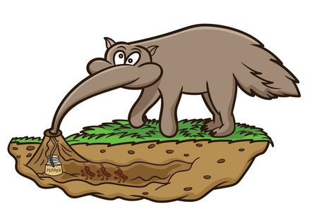 食蚁兽寻找蚂蚁卡通动物人物.矢量图照片