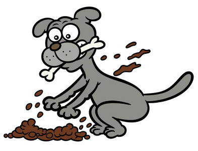 狗埋骨卡通插图上白色孤立照片