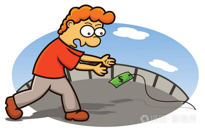 滑稽的人追逐金钱陷阱卡通插图
