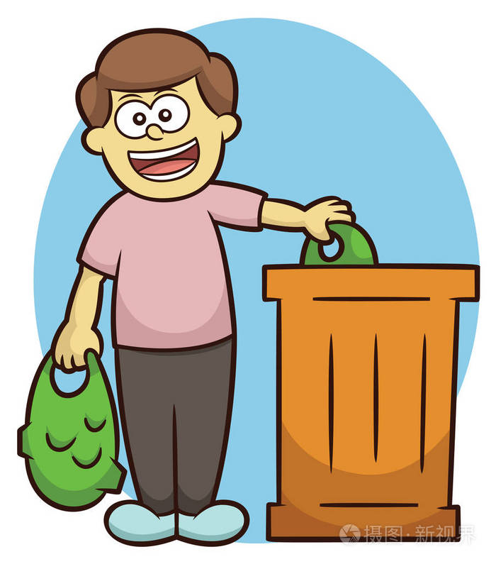 人把垃圾扔进垃圾桶 bin 卡通插图