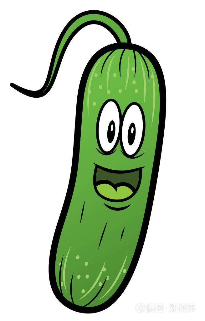 黄瓜微笑上白色孤立的卡通人物