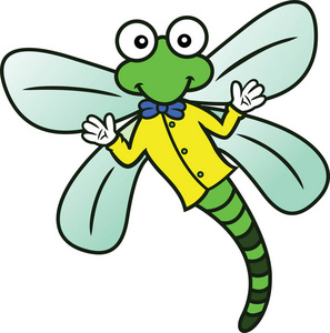 蜻蜓与衬衫和白色一个孤立的领结卡通人物照片