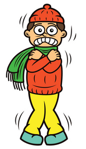 卡通发抖男人颤抖上白色孤立的卡通人物照片