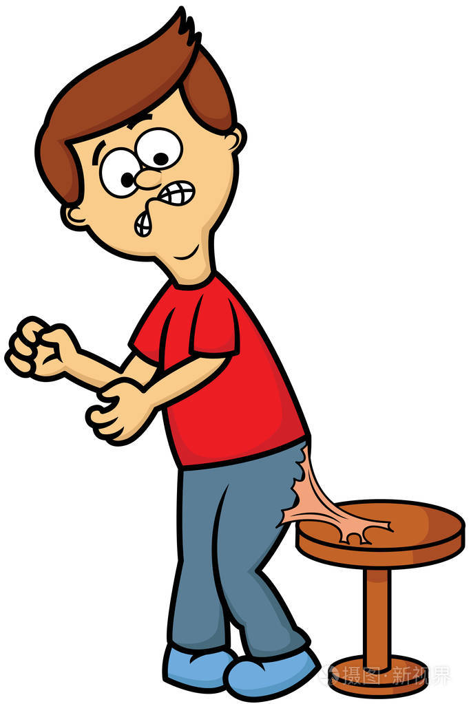 泡泡糖粘在男人裤子卡通插图