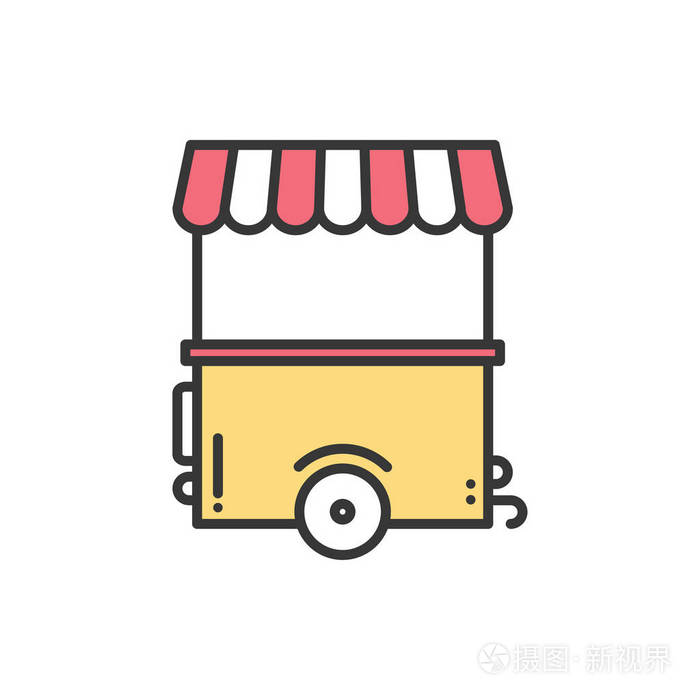 插画 街头食品零售细线图标.