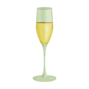 玻璃的香槟在白色背景上孤立的卡通风格的图标。葡萄酒生产符号股票矢量图