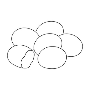 巧克力糖衣杏仁图标在白色背景上孤立的轮廓样式。巧克力甜点符号股票矢量图