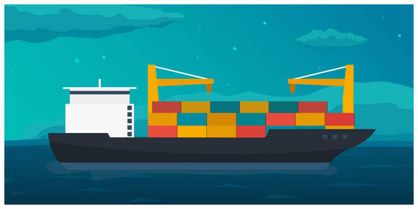 海上货物运输.海洋运输.商船.货船.矢量平面插画照片