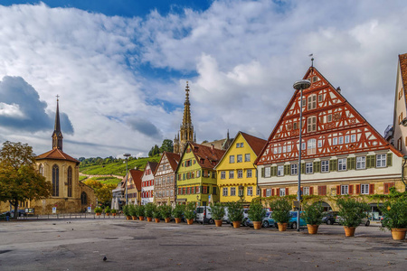 市场广场，埃斯林根是 Neckar 德国