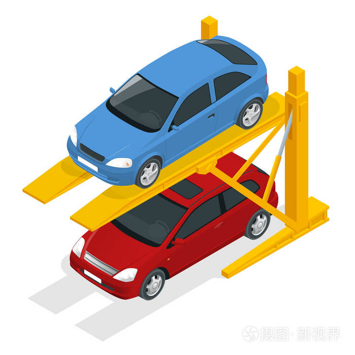 等距液压升降机在地下停车场的汽车插画-正版商用图片0x3vo2-摄图新视