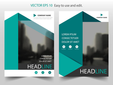 绿色三角形矢量宣传册年度报告单张海报模板设计，书籍封面版式设计，抽象业务演示文稿模板，a4 尺寸设计
