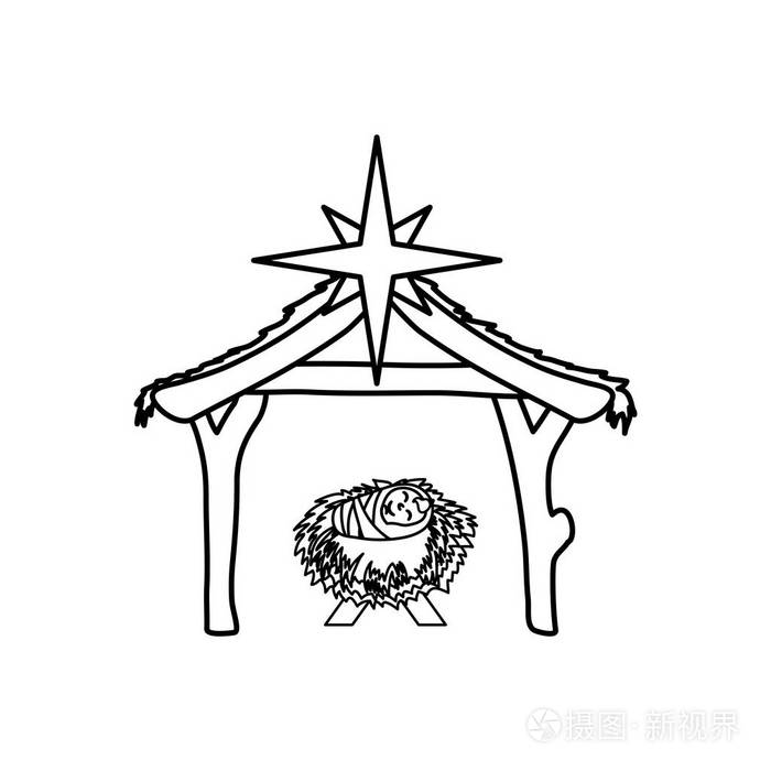 圣诞马槽概念插画-正版商用图片0x3z1z-摄图新视界