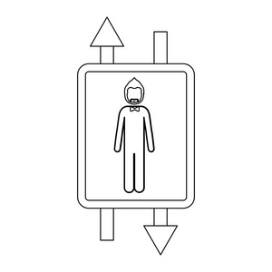 单色轮廓与双符号箭头和留着胡子，领结的男人