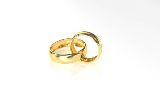 美黄金结婚戒指在白色背景上。3d 渲染