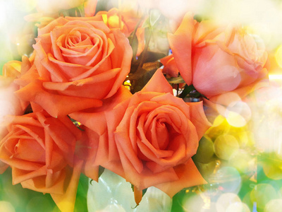 在梦幻般的散景的纹理风格橙色粉红色柔和玫瑰